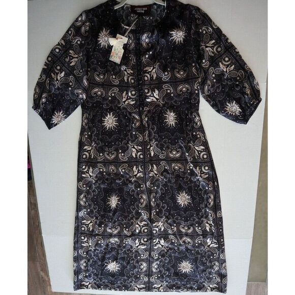 Johnny Was Workshop Women's Sz S Black Sun & Moon Silk Garnet Field Dress - Picture 1 of 11